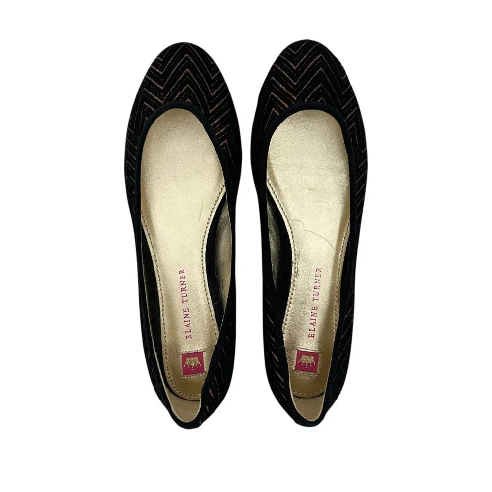 Elaine Turner‎ Velvet Black Copper Slip On Ballet Flats (8.5)